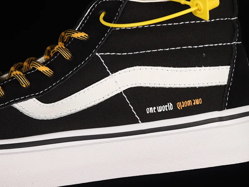 All categories Vans Vans series Vans Mid Vans China Coutie Vans x One World 2 joint limited edition black and yellow letter mid-top casual canvas shoes VN0A391F3TGT